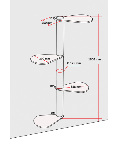 187 cm seinapealne kassipuu — mõõdud, kokkupaneku skeem ja paigaldusjuhend