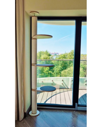 Kassi ronimispuu – põrandast laeni, ilma puurimata, 3 platvormi, valge