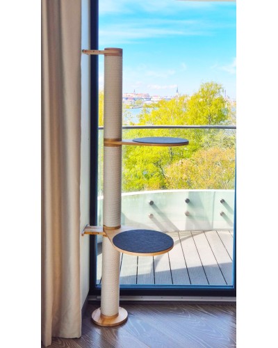 Kassi ronimispuu põrandal seisev, valge lamineeritud vineer, 3 posti