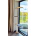 Floor-standing cat tree with wall support, white laminated plywood, 3 posts